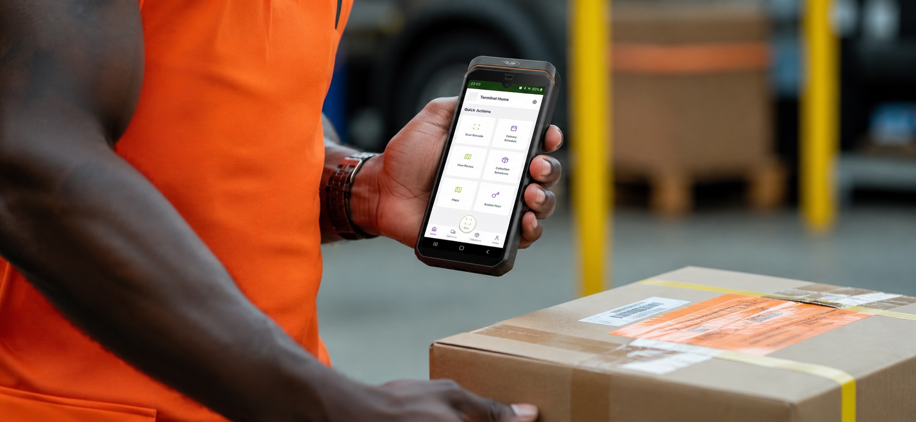 HHT — delivery worker using Android handheld terminal